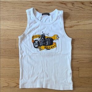 Brandy Melville White Crop Top with Motorcycle Print
